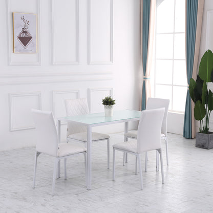 Modern Dining Chairs Set of 4, Upholstered Faux Leather Kitchen Chairs with Rhombic Tufting and Metal Legs for Living Ro