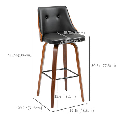 Bar Height Bar Stools Set of 2, PU Leather Upholstered Swivel Barstools with Solid Wood Legs Footrest and Tufted Back, B