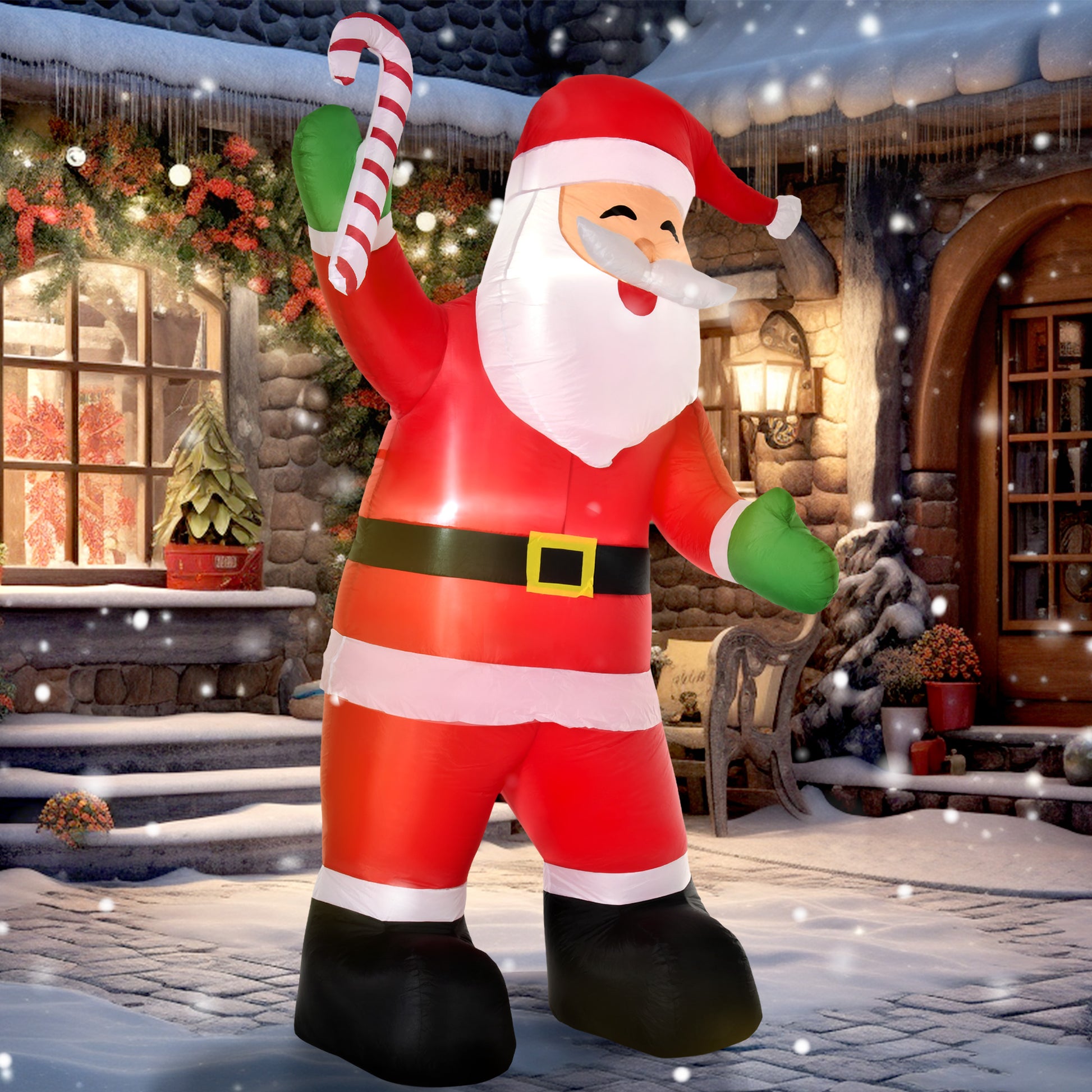 Inflatable Christmas Outdoor Lighted Yard Decoration, Santa Claus with Candy Cane, 8' Tall