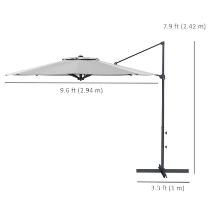 10 FT Cantilever Umbrella, Aluminum Hanging Offset Umbrella with 360°Rotation, Crank, Tilt, Cross Base, Grey