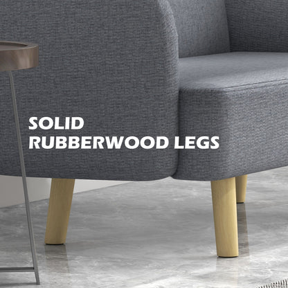Velvet Feel Fabric 2 Seater Sofa, Small Sofa Loveseat with 8.3" Thick Padding and Wood Legs, Grey