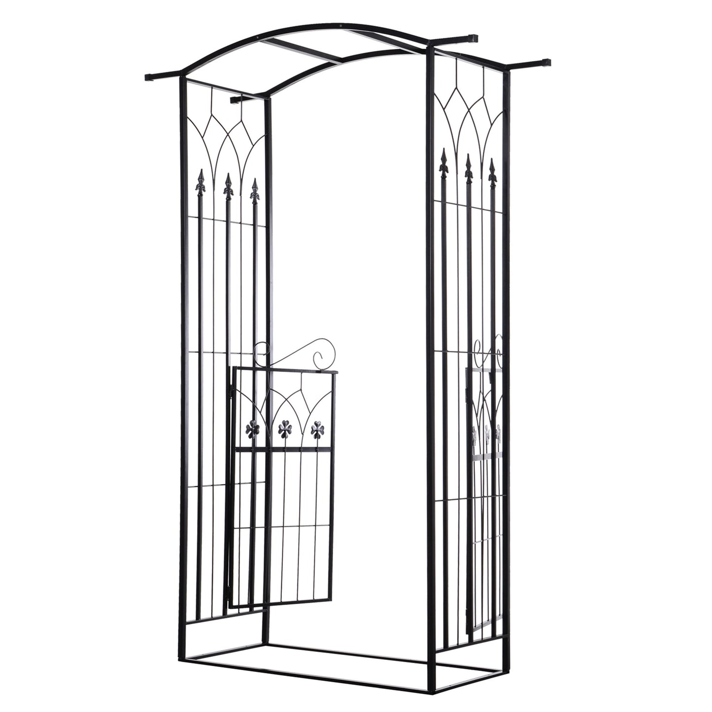 Outdoor Metal Trellis Garden Arch Arbor w/ Lucky Leaf Clover Gate for Ceremony Wedding Party Garden Lawn, Black