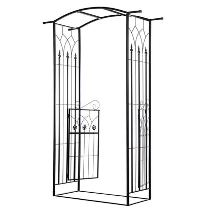 Outdoor Metal Trellis Garden Arch Arbor w/ Lucky Leaf Clover Gate for Ceremony Wedding Party Garden Lawn, Black