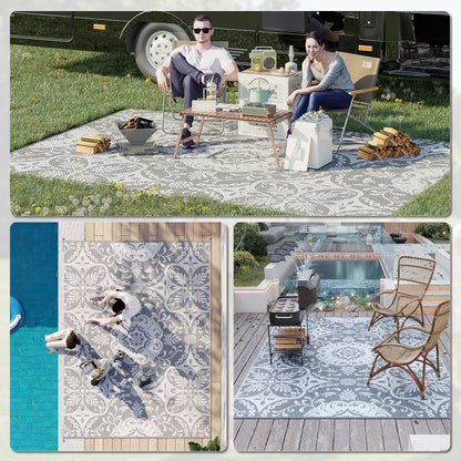 Portable Outdoor Rug with Carry Bag, 9' x 12' Reversible Mat, Waterproof Plastic Straw RV Rug for Backyard, Deck, Picnic