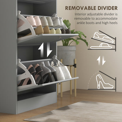 Modern Shoe Storage with 3 Flip Drawers and Adjustable Shelves, Shoe Cabinet Organizer for 12-18 Pairs of Shoes, Grey