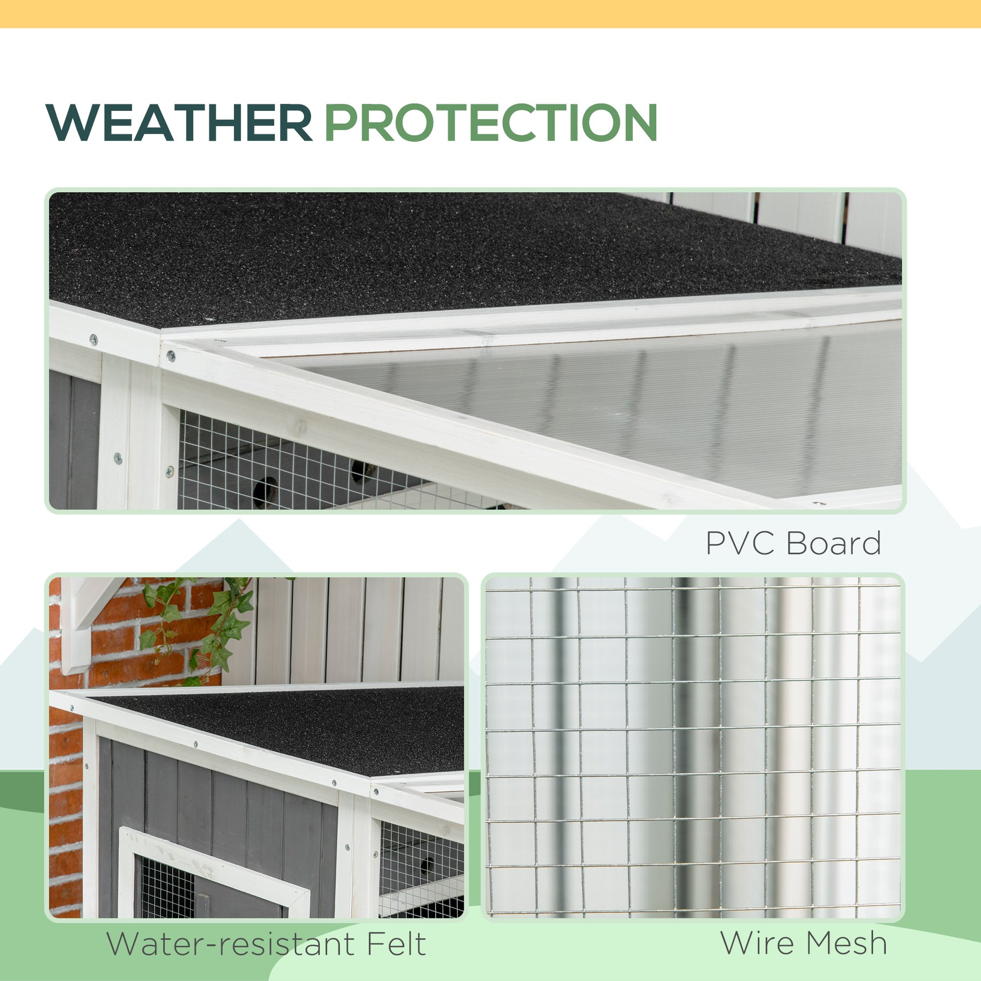 Wooden Cat Catio, 66.5"L Walk in Outdoor Cat House with PVC Weather Protection Roof, Multiple Platforms, Lockable Doors,