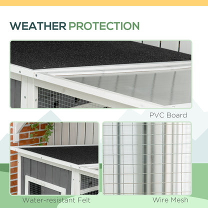 Wooden Cat Catio, 66.5"L Walk in Outdoor Cat House with PVC Weather Protection Roof, Multiple Platforms, Lockable Doors,