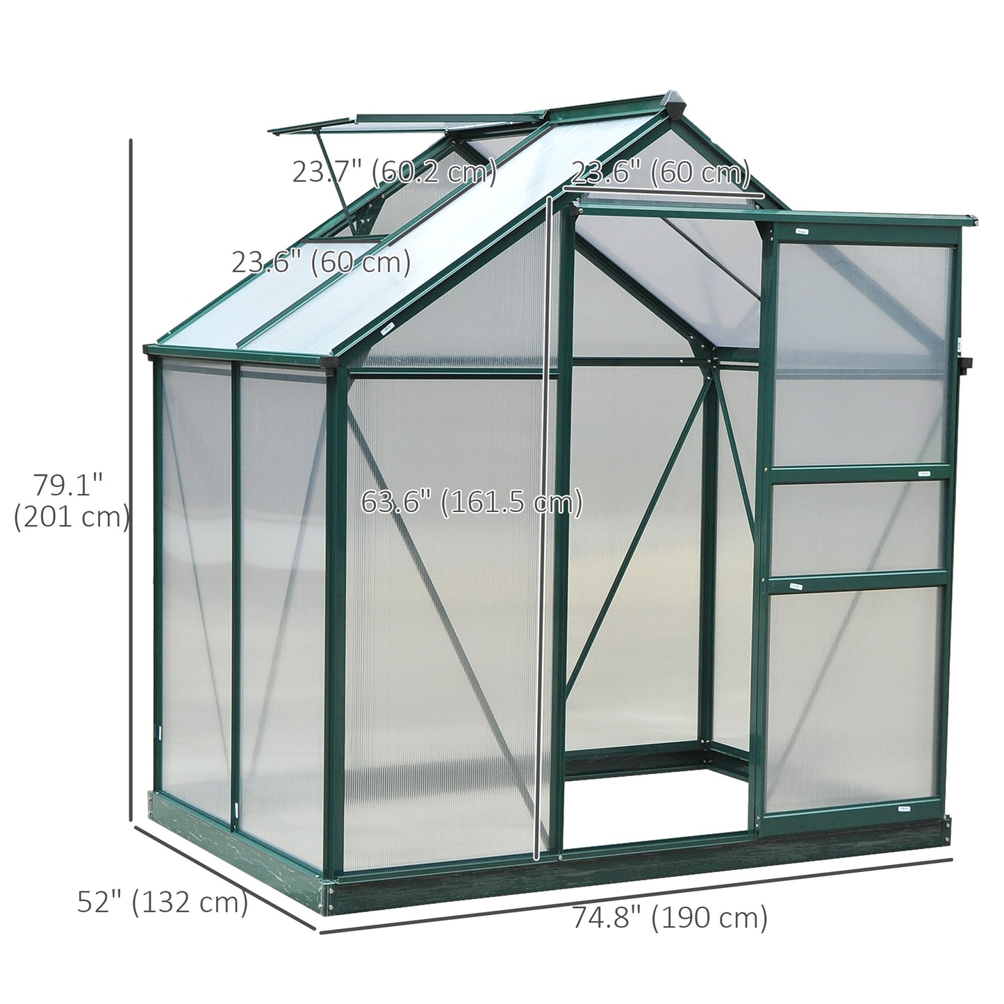 6.2' x 4.3' x 6.6' Clear Polycarbonate Greenhouse Large Walk-In Green House Garden Plants Grow Galvanized Base Aluminium