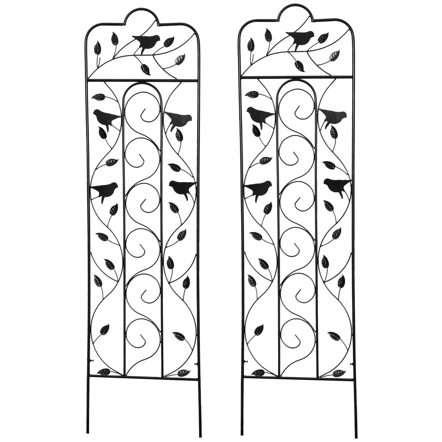 2 Pack Garden Trellis for Climbing Plants, Outdoor Metal Grid Panels with Birds and Leaves, for Roses, Vine Flower, Cucu
