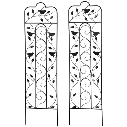 2 Pack Garden Trellis for Climbing Plants, Outdoor Metal Grid Panels with Birds and Leaves, for Roses, Vine Flower, Cucu