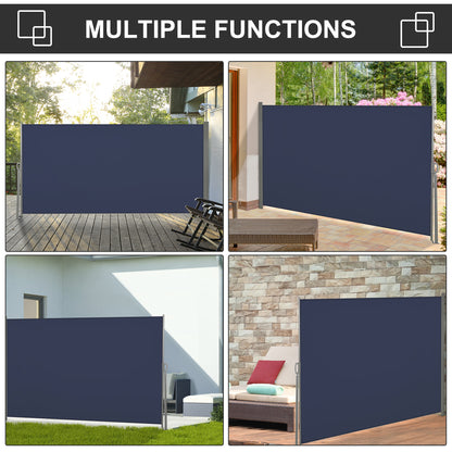 118" x 63" Outdoor Folding Privacy Screen Retractable Side Awning Patio with Resistance to UV Rays and Wind Dark Blue