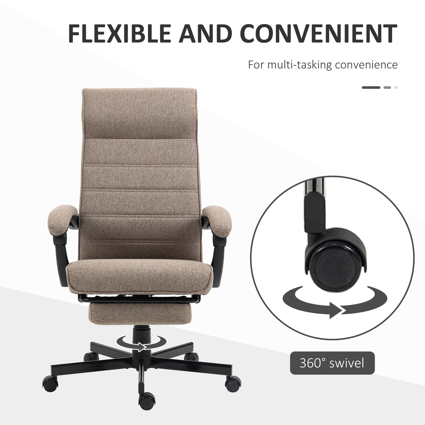 Office Chair, Linen High Back Computer Desk Chair, Swivel Recliner with Adjustable Height, Footrest and Padded Armrest, 