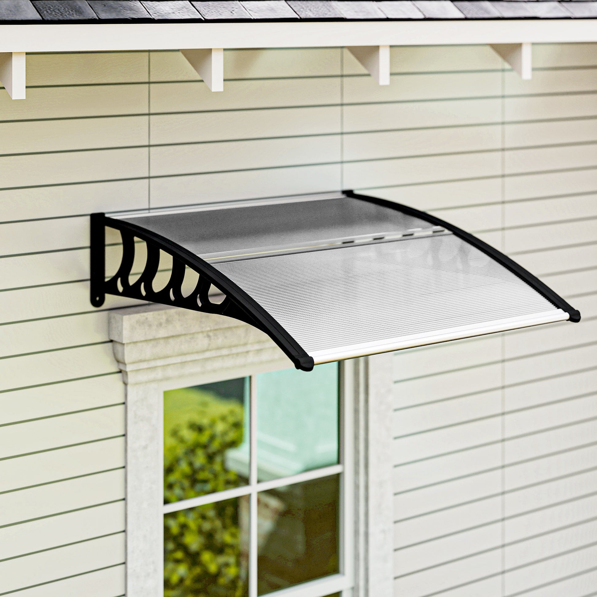 Awning Door Canopy, 40.6" x 38" Polycarbonate Front Door Outdoor Patio Cover with Hollow Sheet for UV Protection, Clear