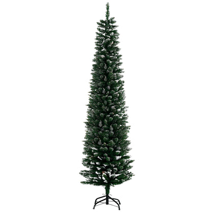 6FT Artificial Snow Dipped Christmas Tree Xmas Pencil Tree Holiday Home Indoor Decoration with Foldable Black Stand, Gre