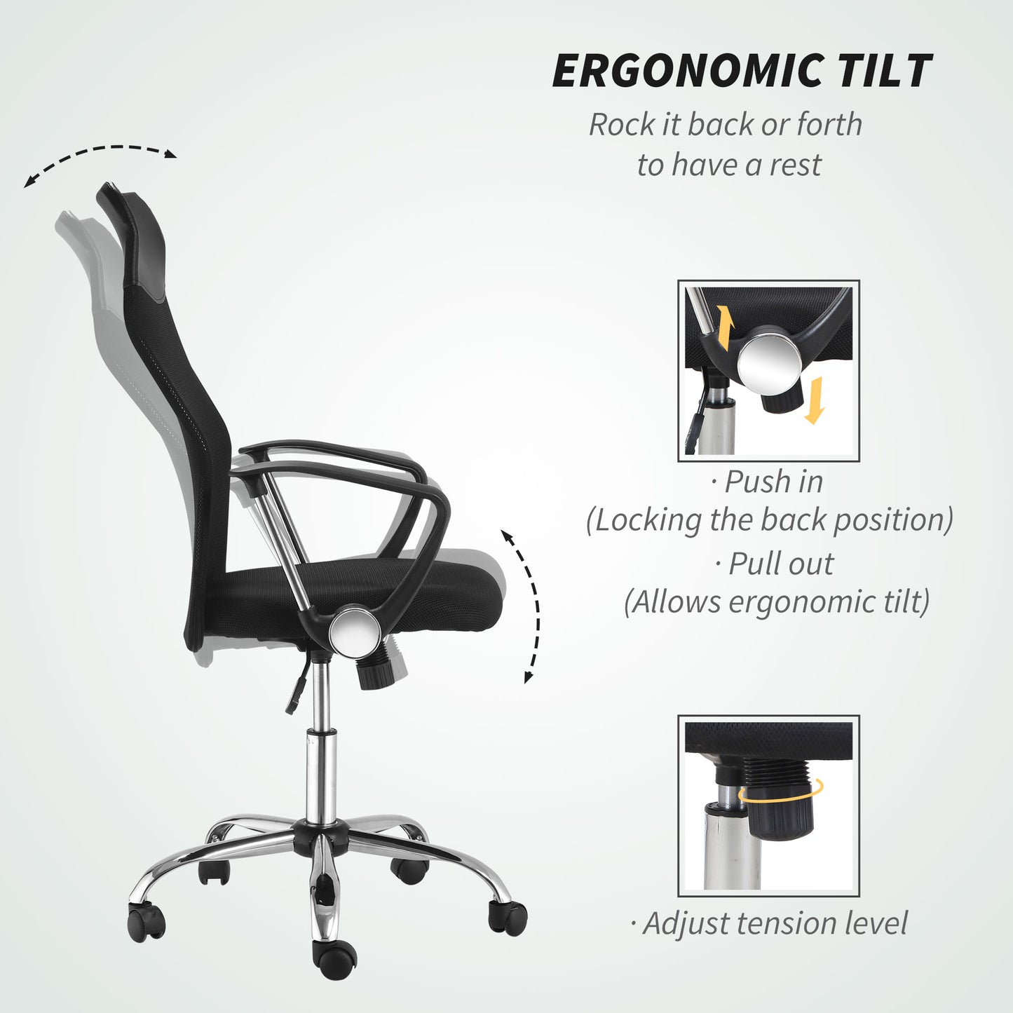 Ergonomic Mesh Office Chair, High Back Computer Desk Chair with Adjustable Height, Tilt Function, Armrest, 360° Swivel O