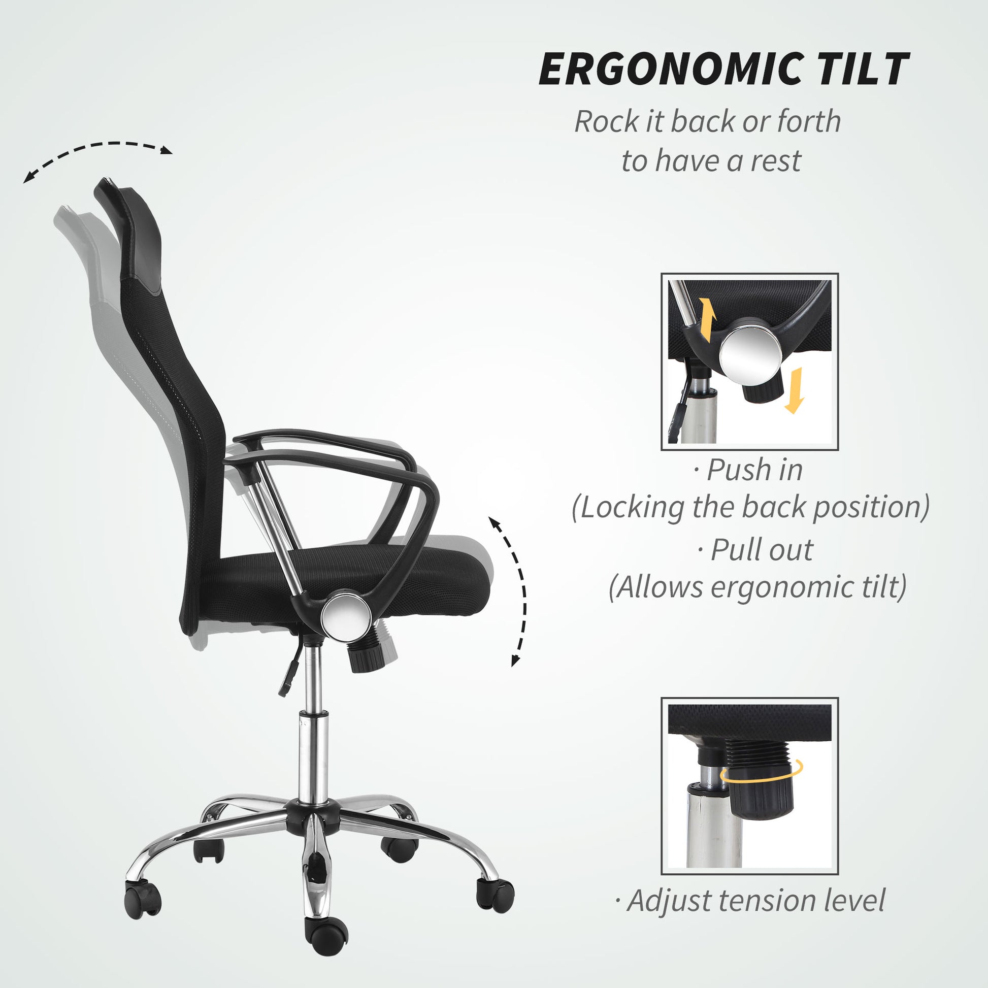 Ergonomic Mesh Office Chair, High Back Computer Desk Chair with Adjustable Height, Tilt Function, Armrest, 360° Swivel O