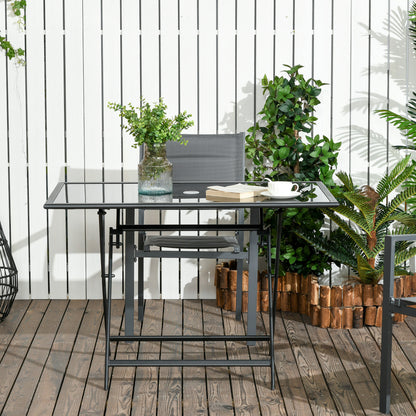 Foldable Outdoor Dining Table with Umbrella Hole, Patio Table for 6 with Glass Top Table, Metal Frame for Garden Lawn Ba