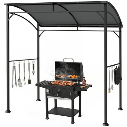7' x 5' Garden Grill Canopy, BBQ Grill Gazebo Tent with Steel Frame and Hooks, Outdoor Sun Shade, Charcoal Grey