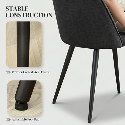 Set of 4 Modern Dining Chairs, Velvet Upholstered Kitchen Chairs with Steel Legs for Living Room, Black