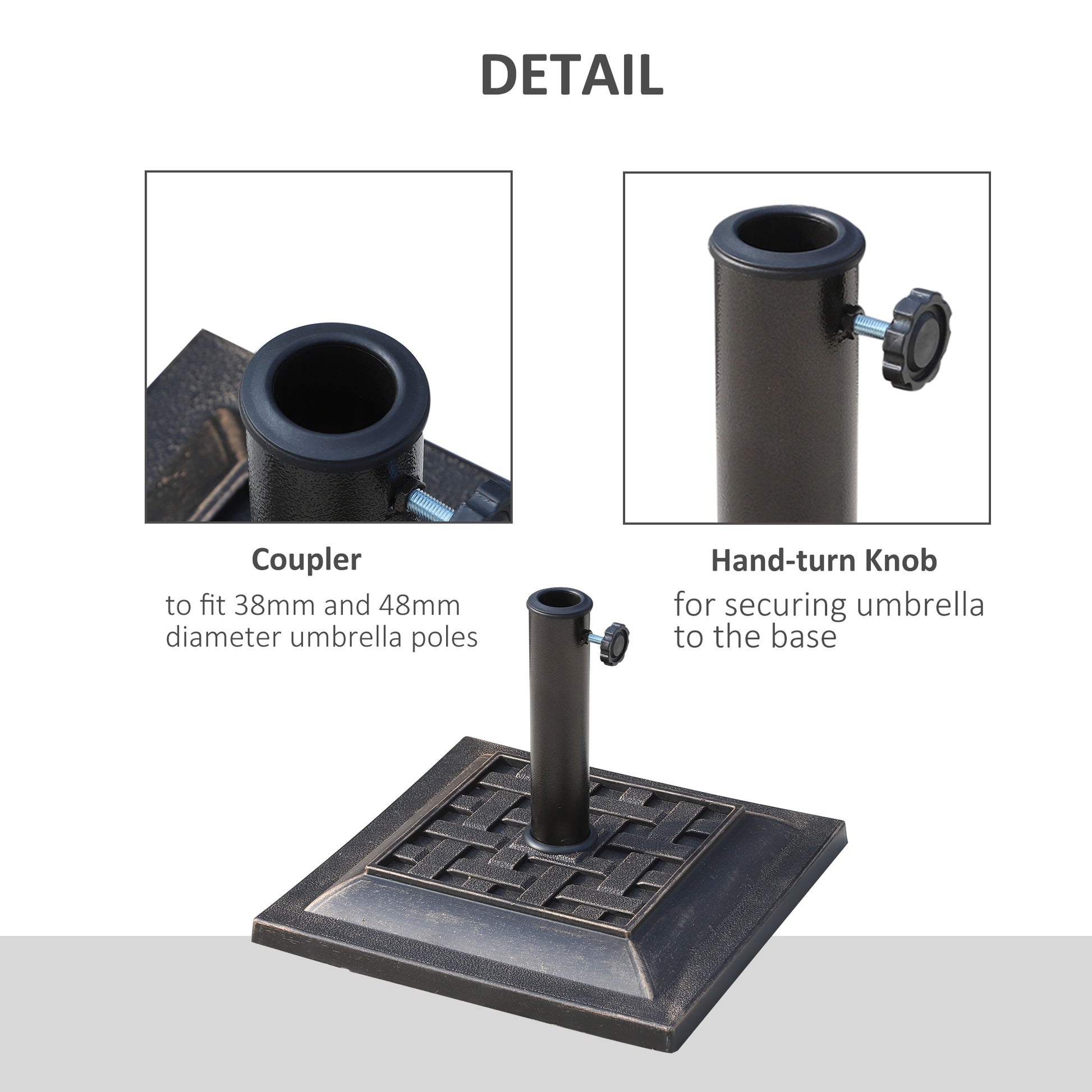 20 lbs Square Resin Patio Umbrella Stand Base Coated Pole Market Umbrella Parasol Holder Bronze