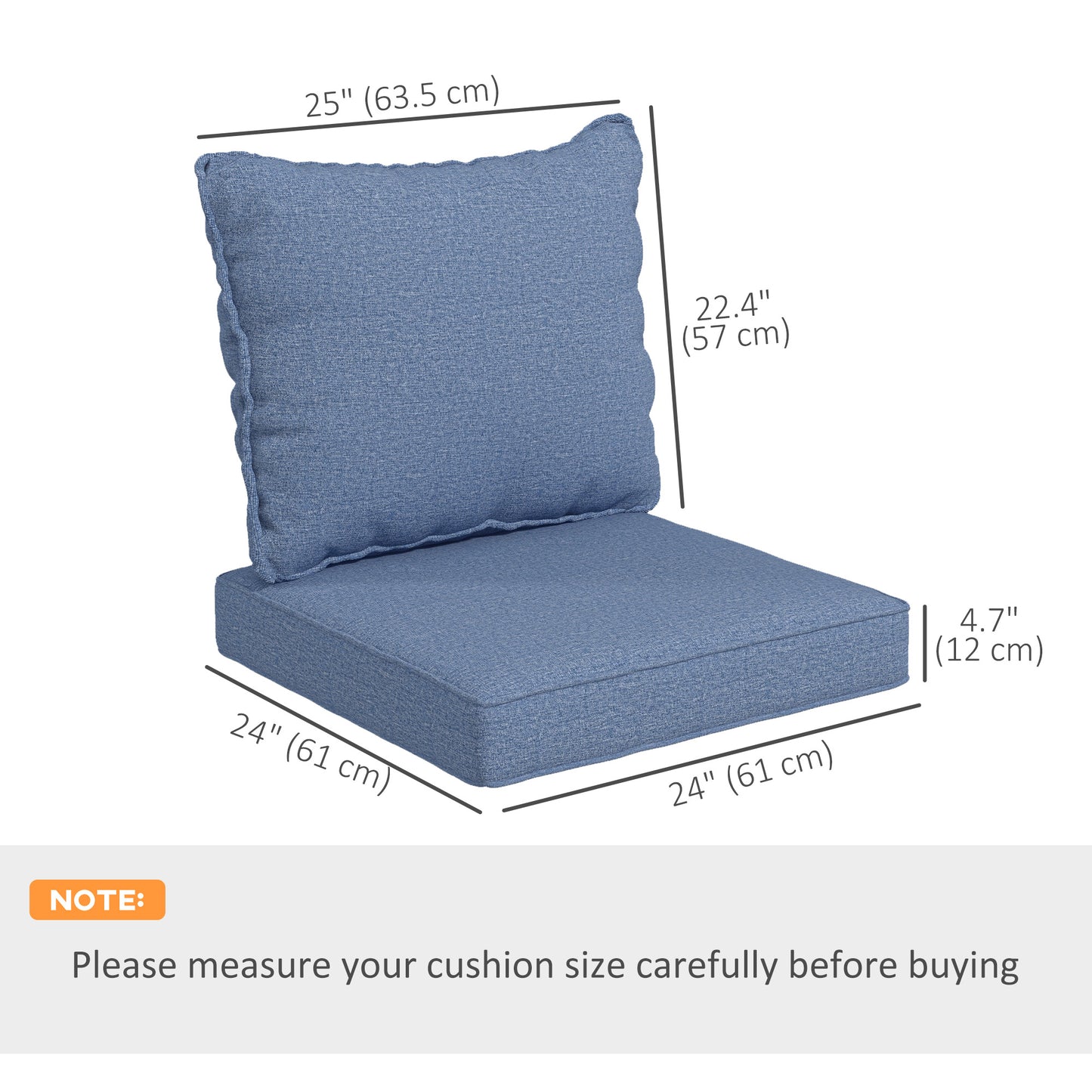 4-Piece Seat Cushion Pillows Replacement, Patio Chair Cushions Set with Back for Indoor Outdoor, Blue