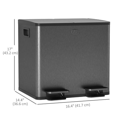 Garbage Bin, Soft-Close Trash Can with Foot Pedal, 2x4 Gallon (2x15 L) Garbage Can with Removable Inner Buckets, Black