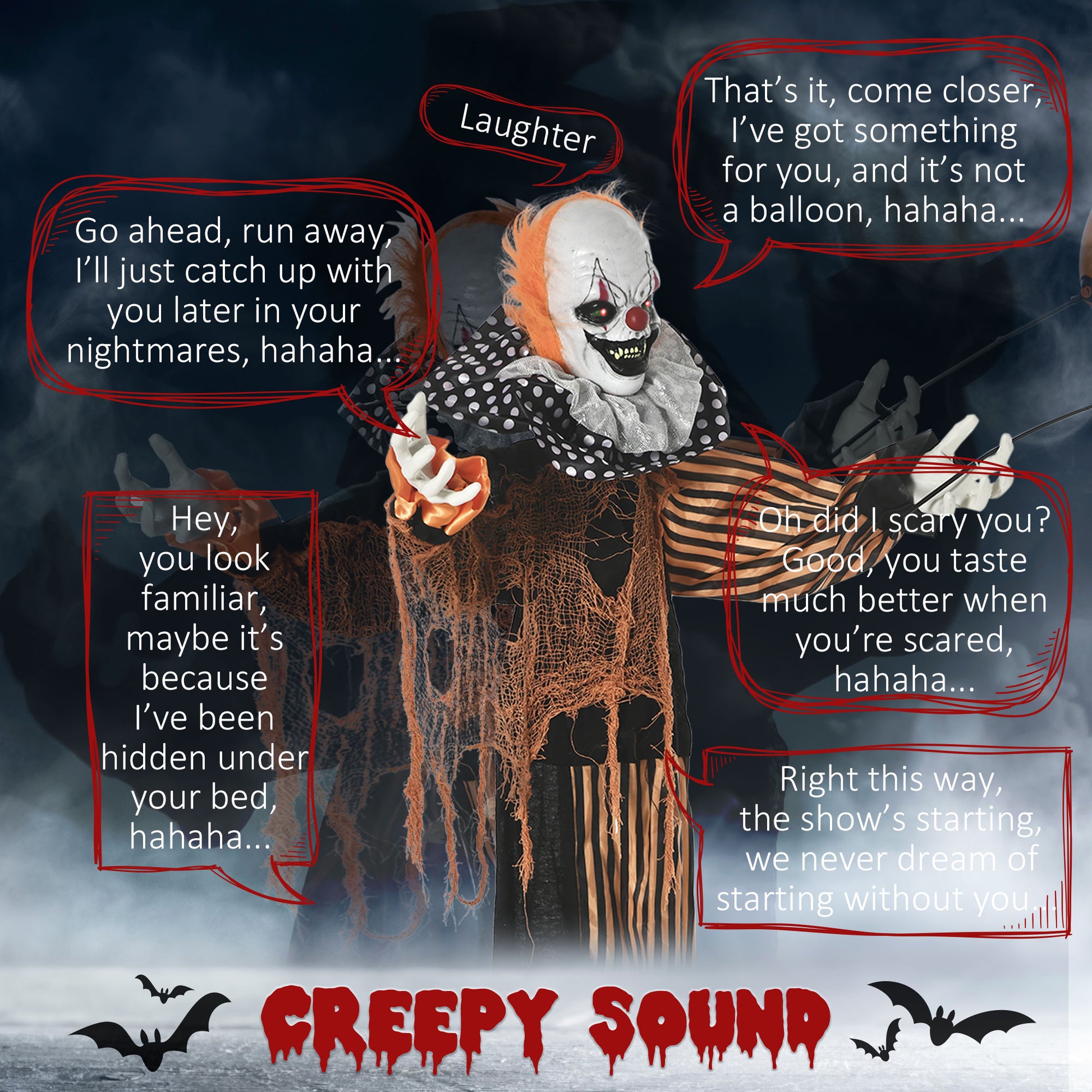 5ft Life Size Outdoor Halloween Decoration, Talking Circus Clown with Sound and Motion Activated, Light Up Eyes