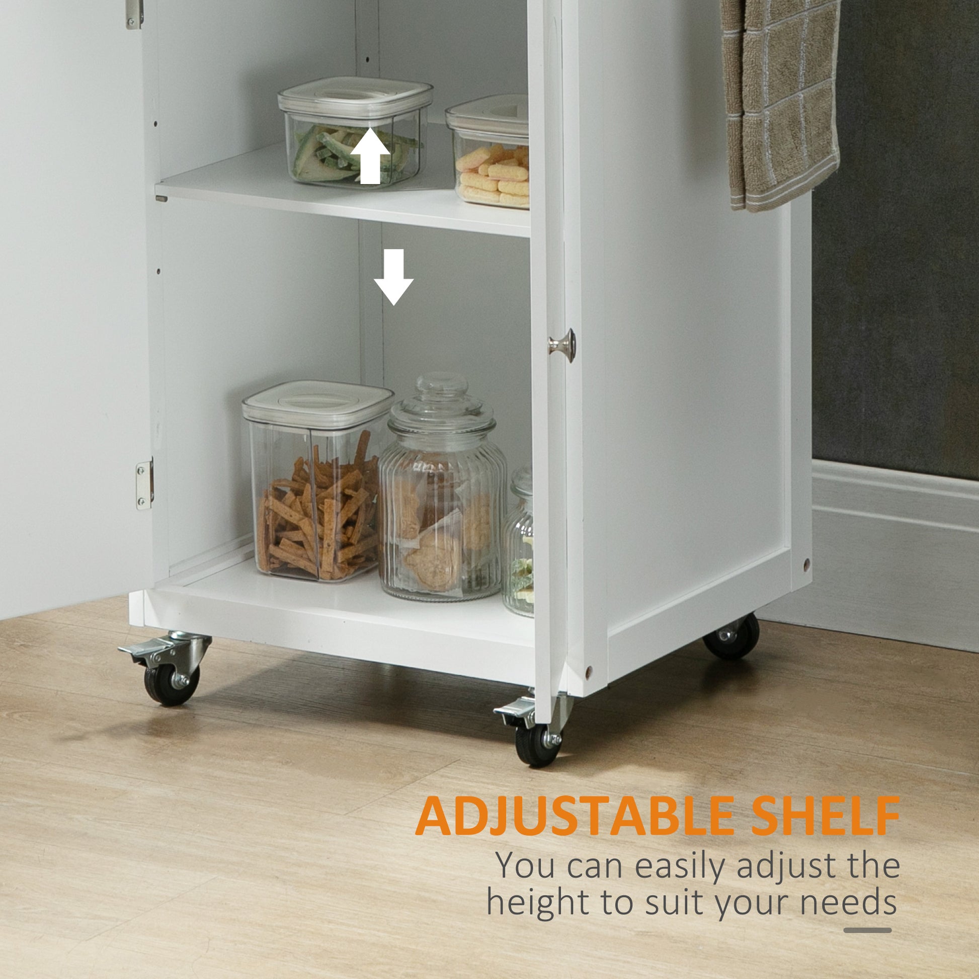 Kitchen Cart, Small Kitchen Island, Stainless Steel Top Utility Trolley on Wheels with Storage Drawer for Dining Room, K
