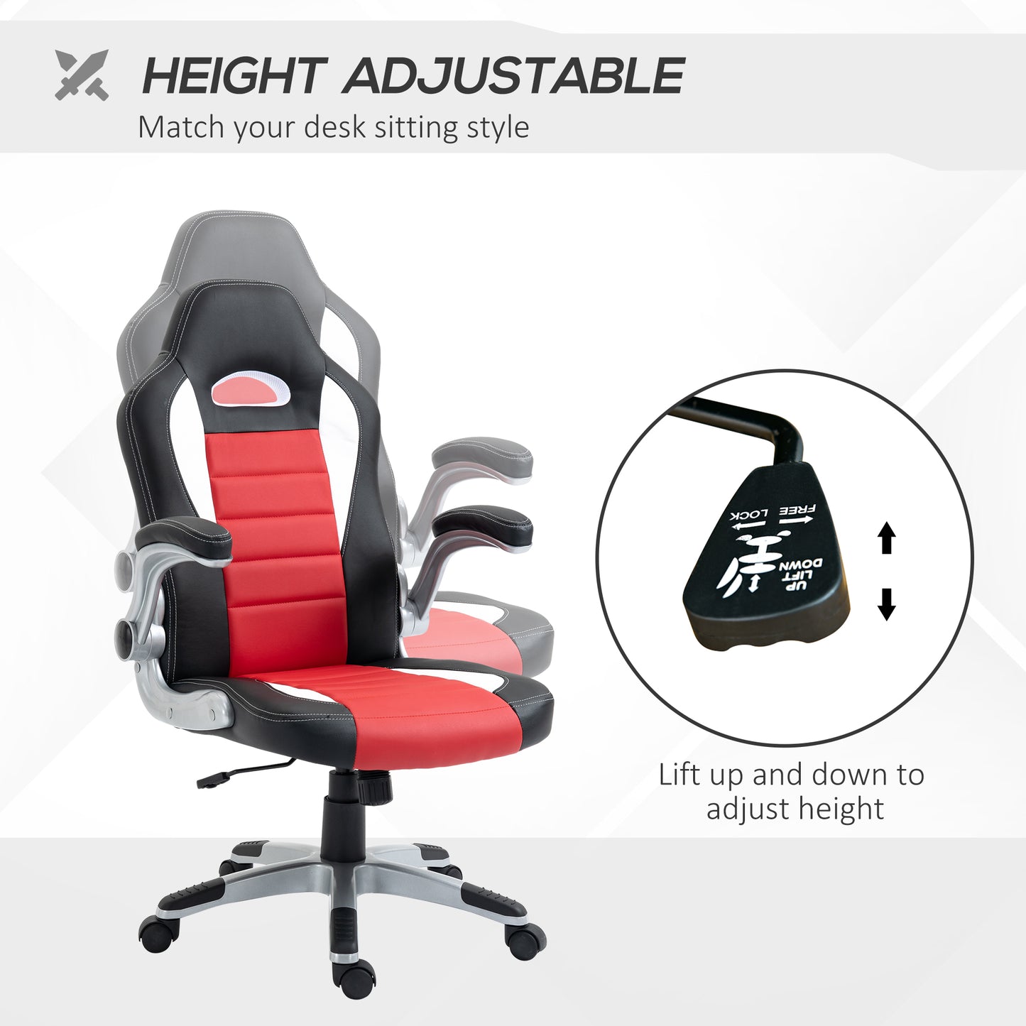 Racing Gaming Chair PU Leather Office Chair Executive Computer Desk Chair with Adjustable Height, Flip Up Armrest, Swive