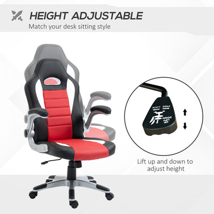 Racing Gaming Chair PU Leather Office Chair Executive Computer Desk Chair with Adjustable Height, Flip Up Armrest, Swive