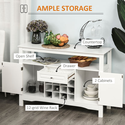 Modern Kitchen Buffet Bar Cabinet Storage Sideboard Dining Server with Drawer & 12-Bottle Wine Rack for Living Room, Whi