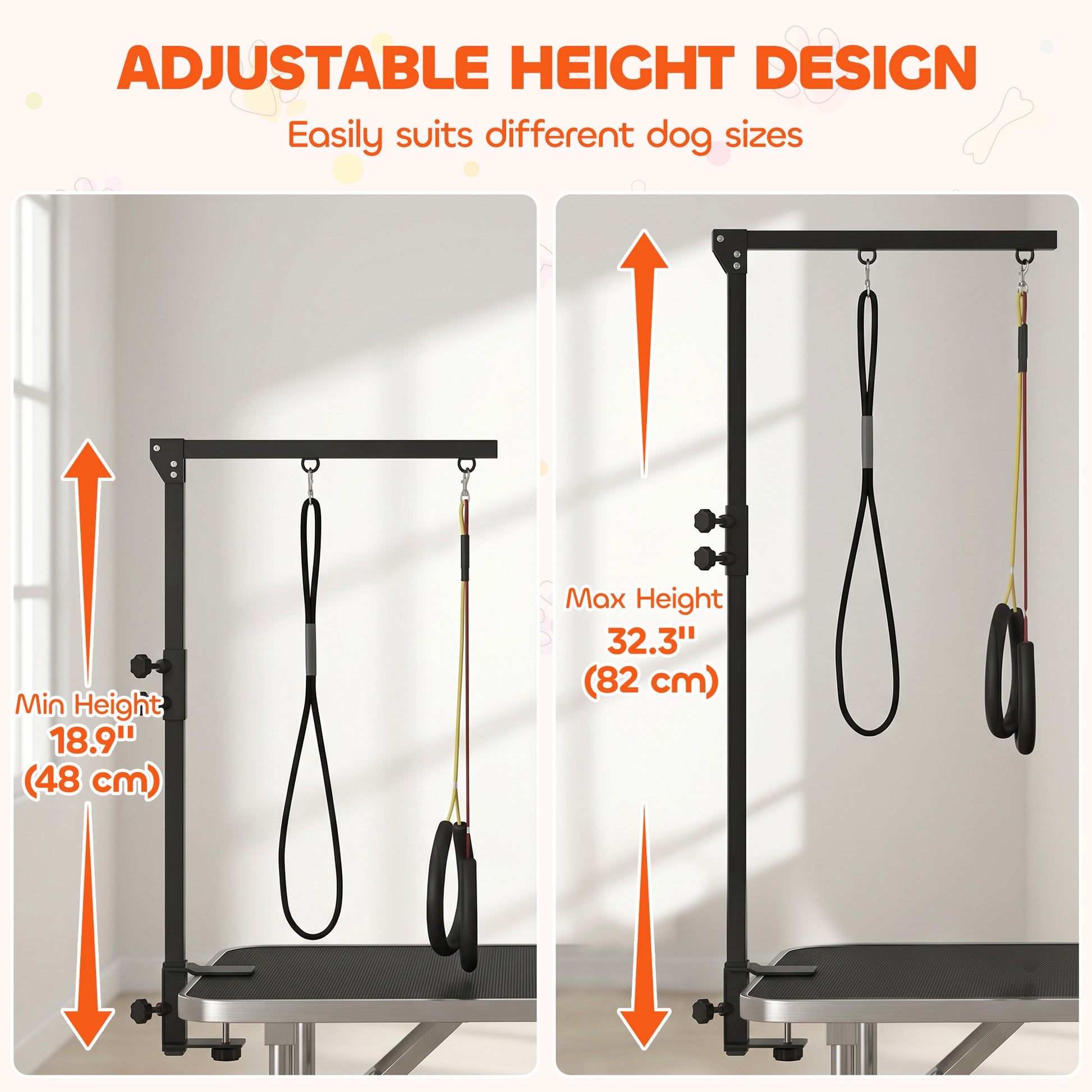 Dog Grooming Arm with Clamp Adjustable Foldable Dog Grooming 2 Loop Noose Small Medium Dogs 18.9" -32.3" Black
