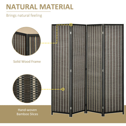 4 Panel Room Divider, 6 Ft Tall Indoor Portable Folding Privacy Screens, Bamboo Hand-Woven Freestanding Partition Wall D
