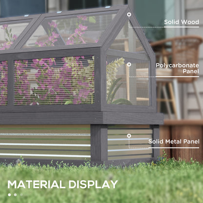 Raised Garden Flower Bed Kit with Greenhouse, Wooden Cold Frame Planter with Open Roofs, 48" x 24" x 32", Grey