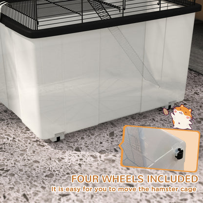 Hamster House Gerbil Habitat for Dwarf Hamster with Wheels, Detachable Bottom - Black