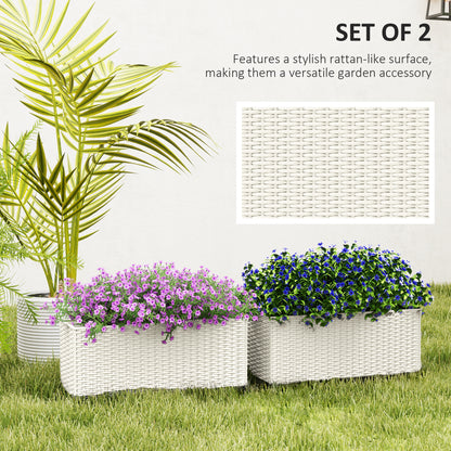 2 Pack 20 Inch Hanging Flower Pots, Railing Planter Box for Fence, Garden, Rattan Look, White