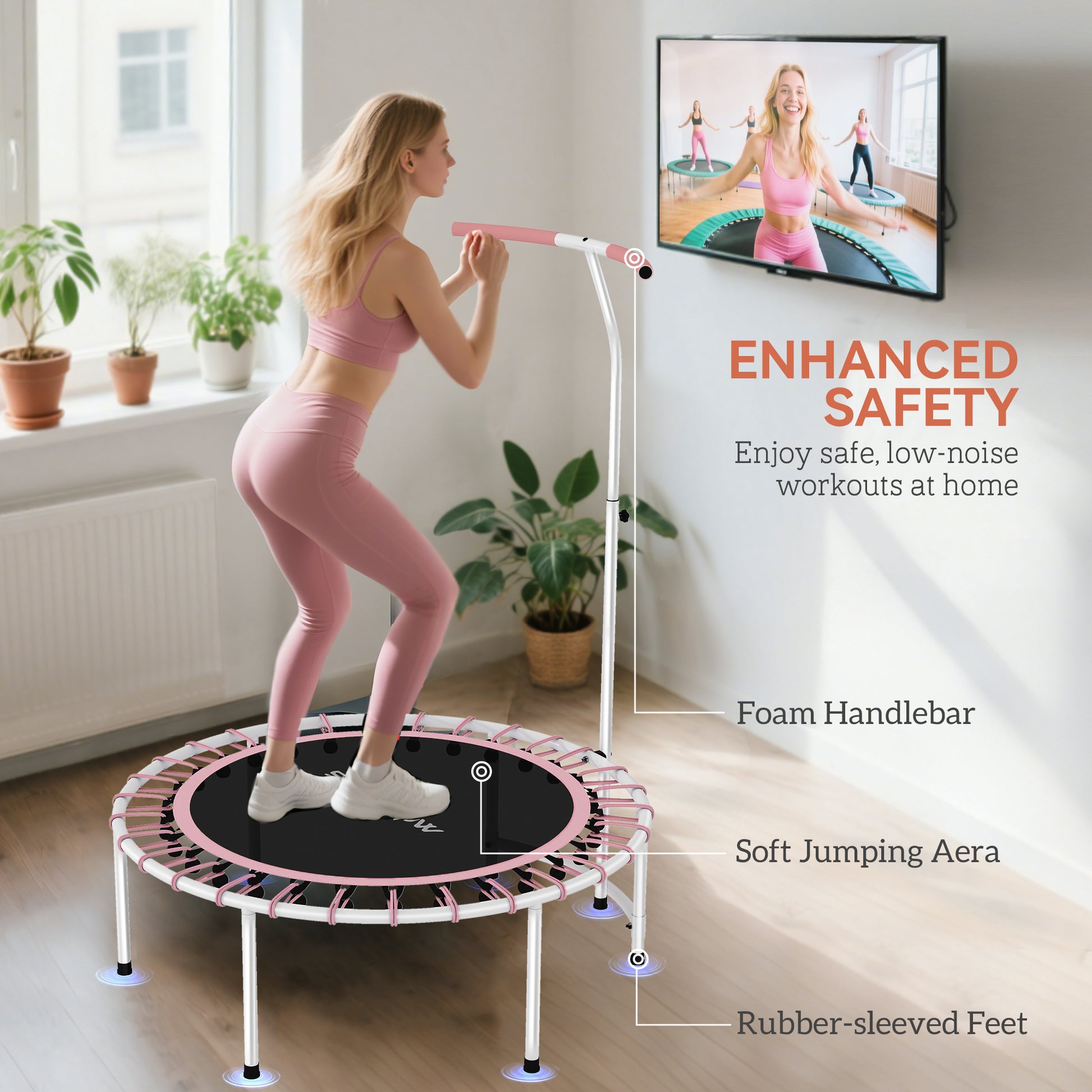Soozier 40" Foldable Rebounder Trampoline ,Mini Trampoline Indoor with Adjustable Handle, Quiet and Safe Bungee Rebounde