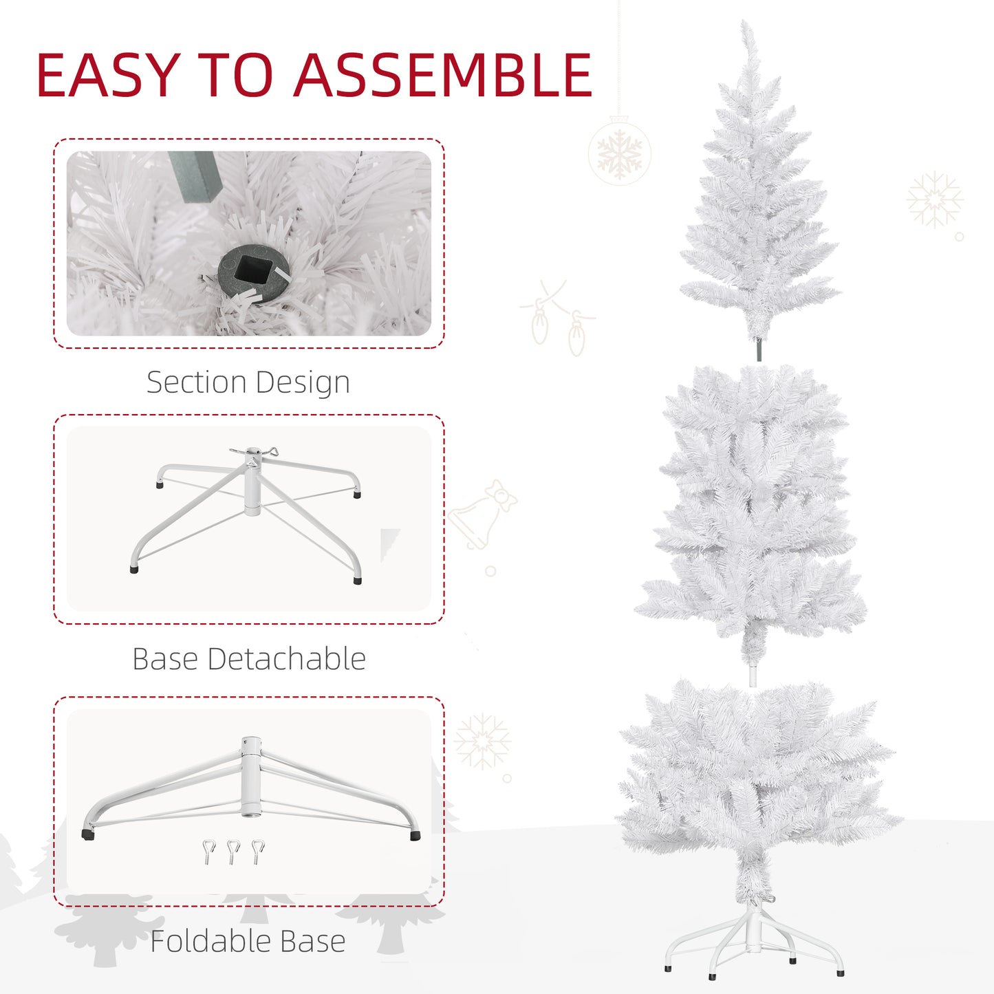 7ft Tall Pencil Artificial Christmas Tree with 687 Branch Tips with Steel Base, White
