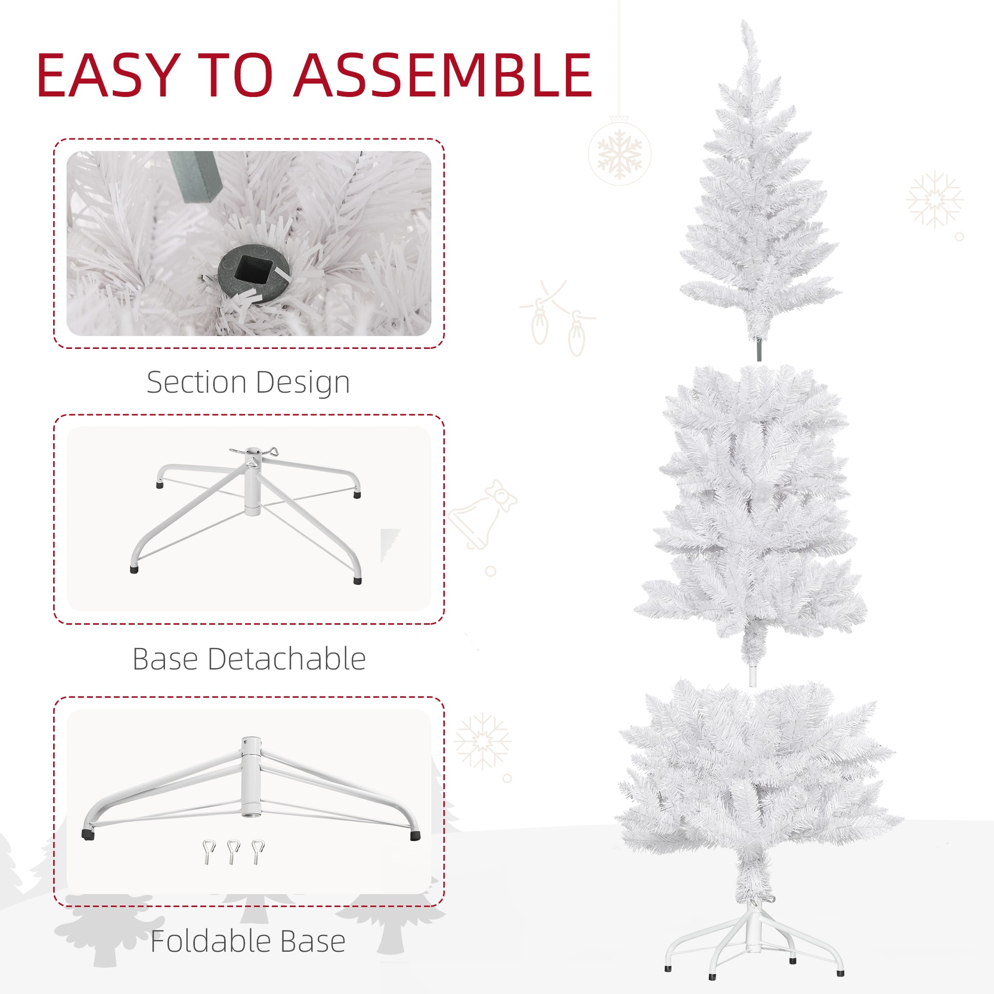 7ft Tall Pencil Artificial Christmas Tree with 687 Branch Tips with Steel Base, White