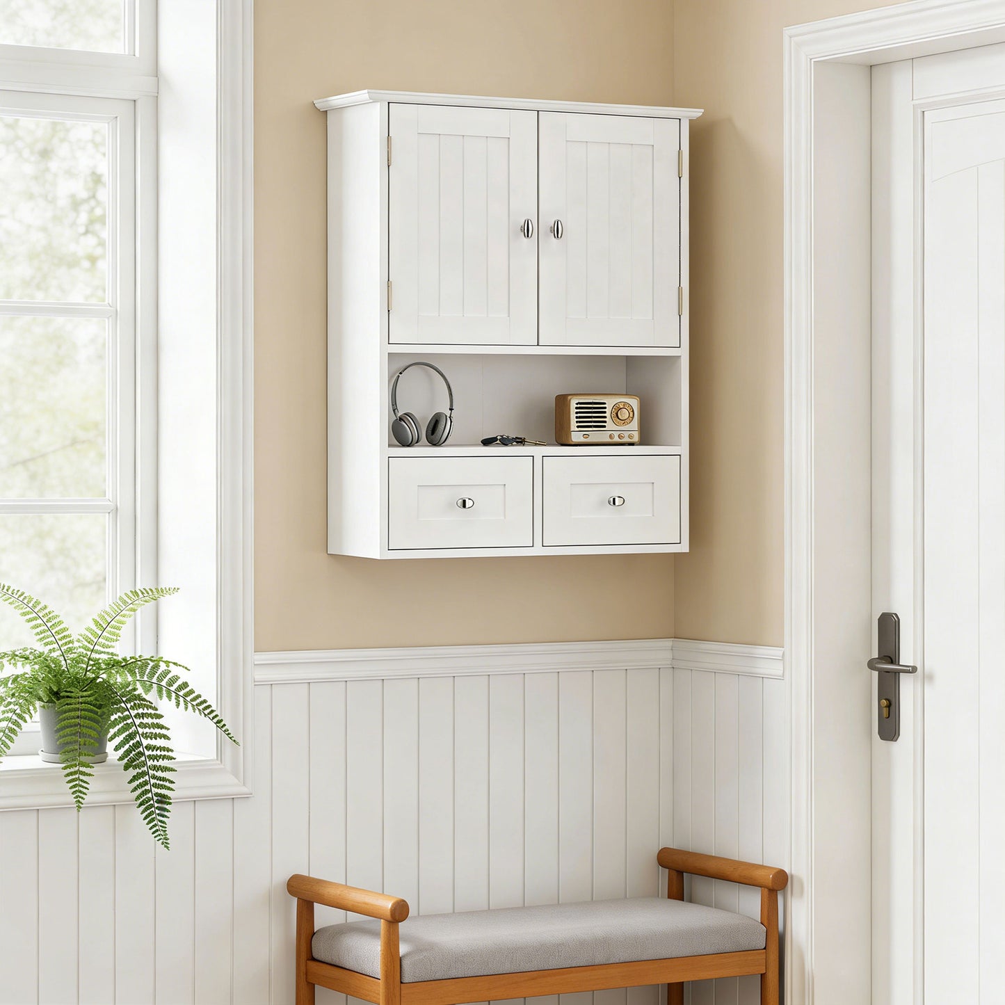 Bathroom Wall Cabinet, Medicine Cabinet, Over Toilet Storage Cabinet with Shelf and Drawers for Hallway, Living Room, Wh
