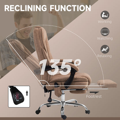 Massage Office Chair, Reclining Computer Chair with Adjustable Height and Footrest, Brown