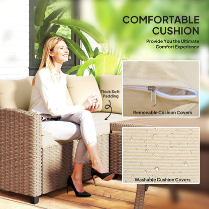 6 Pieces Patio Furniture Set, Outdoor Wicker Sofa Set, All Weather PE Rattan Conversation Furniture, with Strip Wood Gra