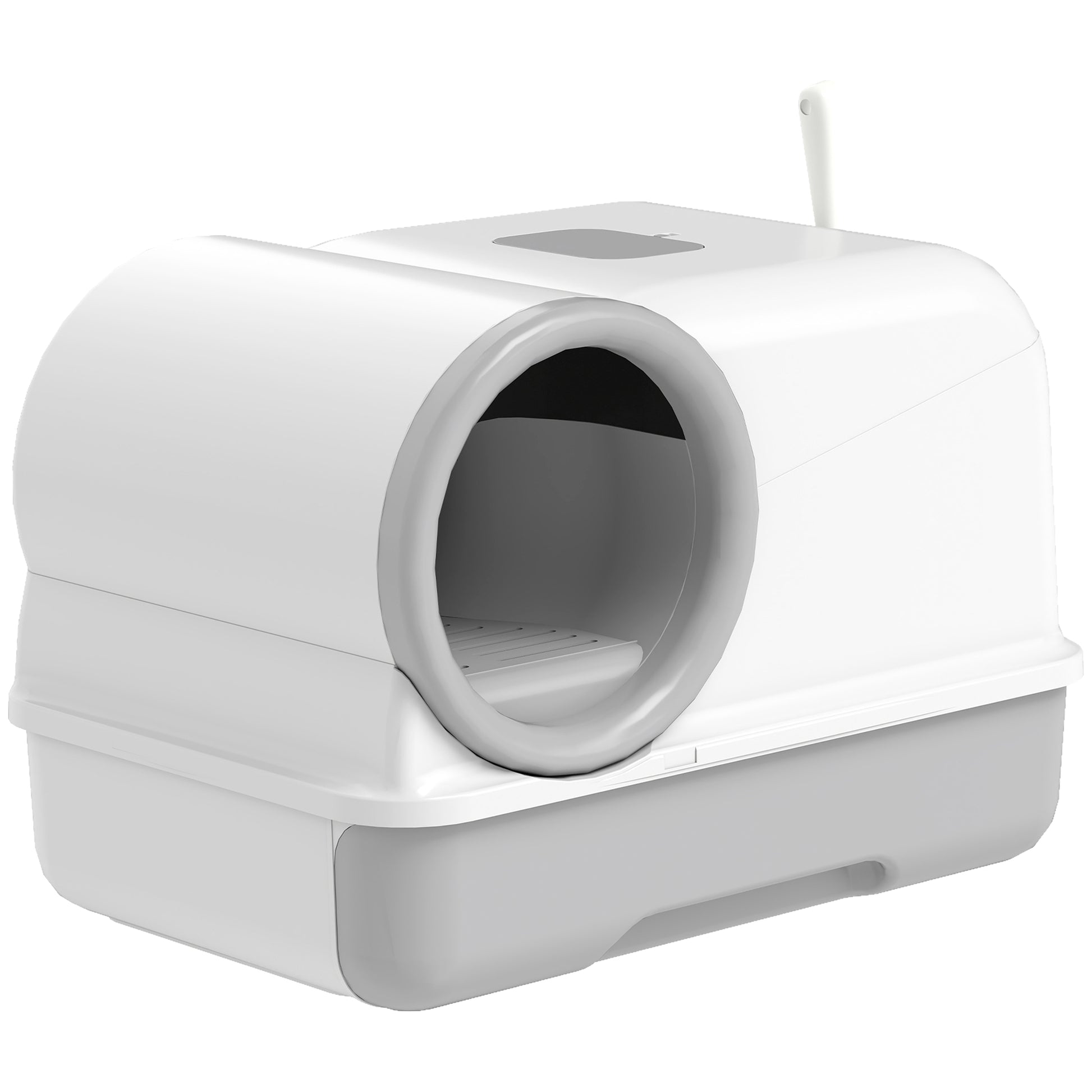 Cat Litter Box Easy Clean Drawer Odor Control Hooded Cat Litter Tray with Scoop White and Grey