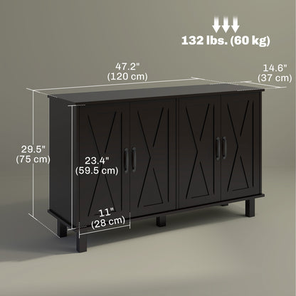Kitchen Sideboard Cabinet with 4 Barn Doors and 2 Adjustable Shelves, Buffet Table for Living Room, Hallway, Black