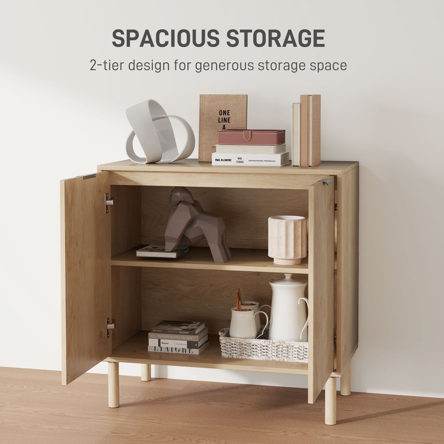 Accent Cabinet with Doors & Adjustable Shelf, Freestanding Console Cabinet with Wood Legs, Elevated Base for Living Room