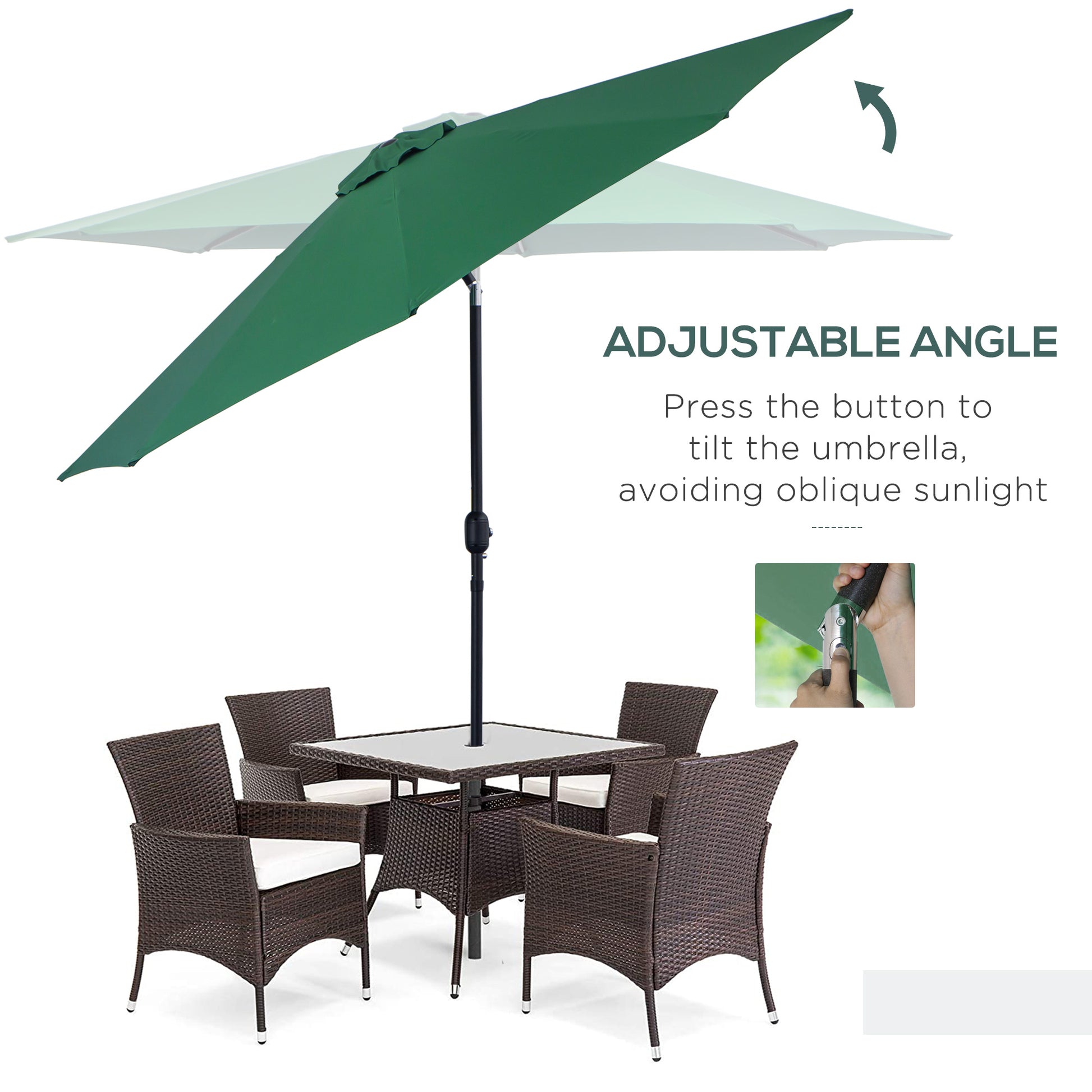 10' x 8' Round Market Umbrella, Patio Umbrella with Crank Handle and Tilt, Outdoor Parasol for Garden, Bench, Lawn, Gree