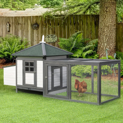 77" Chicken Coop Hen House Rabbit Hutch Poultry Cage Pen Outdoor Backyard with Nesting Box Run White and Dark gray