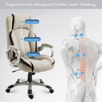 Ergonomic Office Chair PU Leather Executive on Rolling Wheels Task Computer Height Adjustable Swivel Ergonomic, Greige a