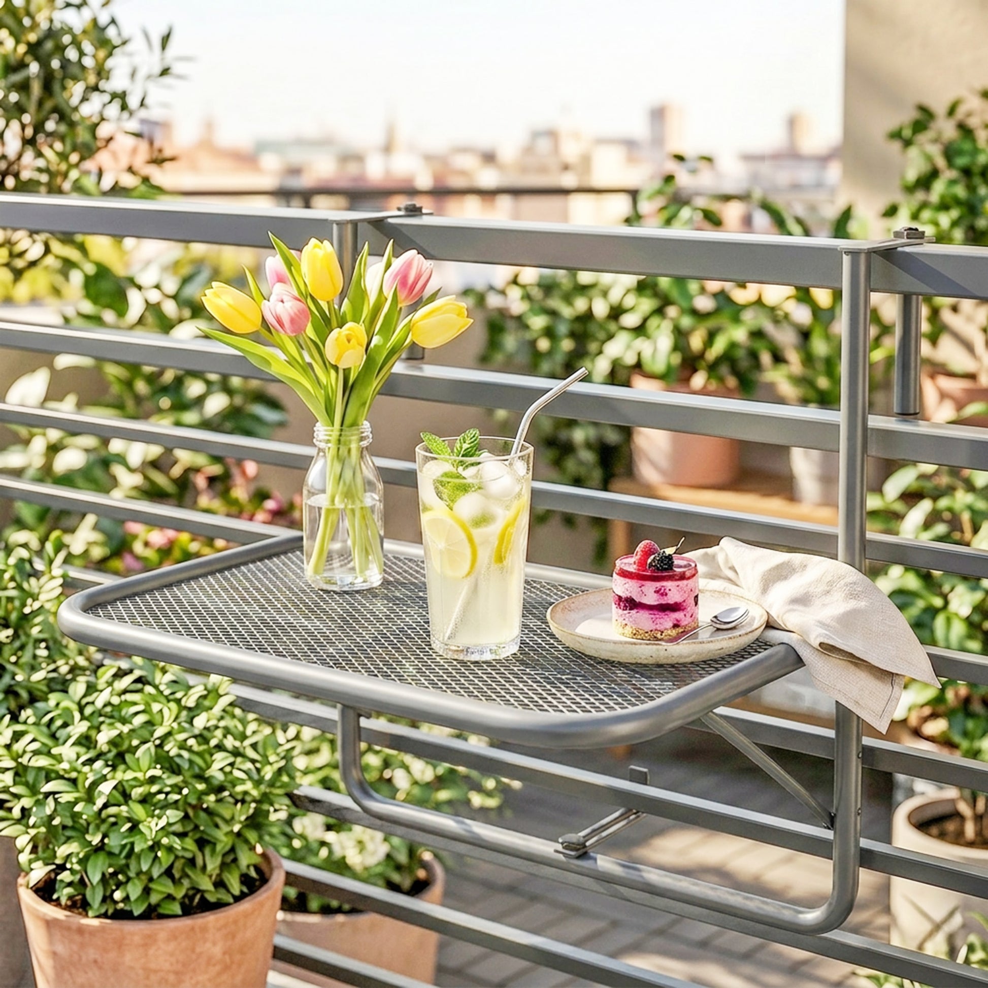 Adjustable Balcony Hanging Railing Table, Metal Mounting Mini Wall Desk Storage Rack, Outdoor Flower Stand Serving Table