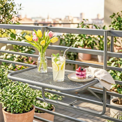 Adjustable Balcony Hanging Railing Table, Metal Mounting Mini Wall Desk Storage Rack, Outdoor Flower Stand Serving Table